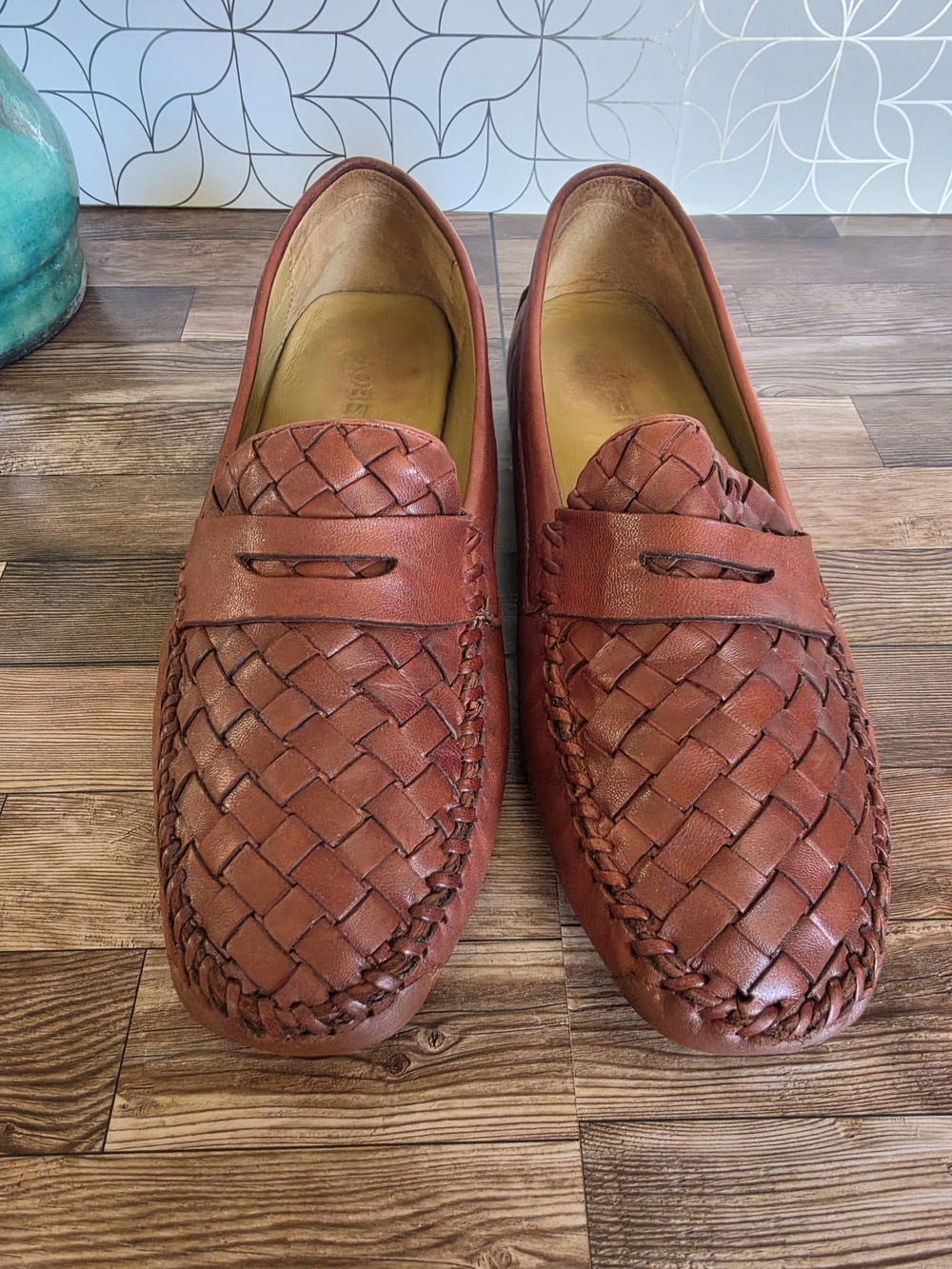 Robert Zur Woven Leather Loafers in Brown
